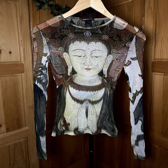 Vivienne Tam Tops - RARE Designer Vintage Vivienne Tam Buddha Collection Full-Mesh Long Sleeve Top